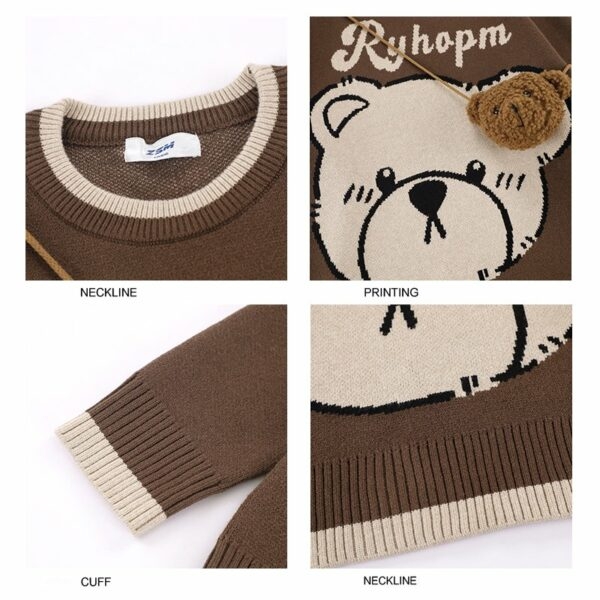 Sweter z okrągłym dekoltem i niedźwiedziem w stylu japońskim z niedźwiedzią torbą niedźwiedź kawaii