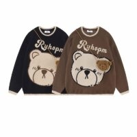 Suéter de gola redonda de urso de desenho animado japonês com bolsa de urso urso kawaii