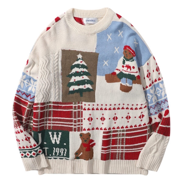 Japanese Retro Christmas Bear Crew Neck Sweater 1