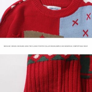 Suéter japonês retrô com gola redonda e urso de Natal urso kawaii