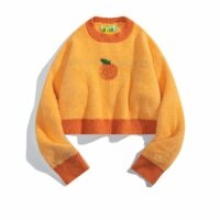 Короткий свитер японского ретро контрастного цвета с фруктовой вышивкой контрастный цвет каваи
