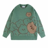 Suéter retro japonés con diseño de oso de viento perezoso oso kawaii