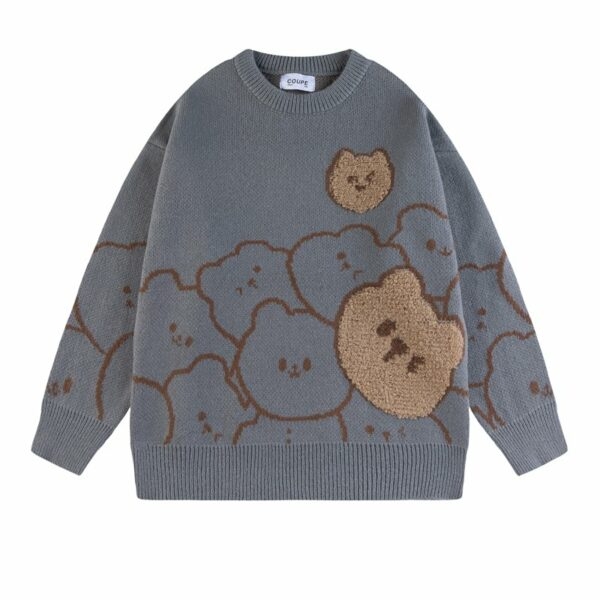 Maglione pullover giapponese retrò con orso del vento pigro orso kawaii