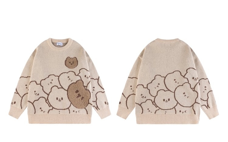 Japoński sweter w stylu retro leniwy wiatr z niedźwiedziem