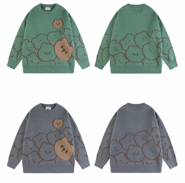 Suéter retro japonés con diseño de oso de viento perezoso oso kawaii