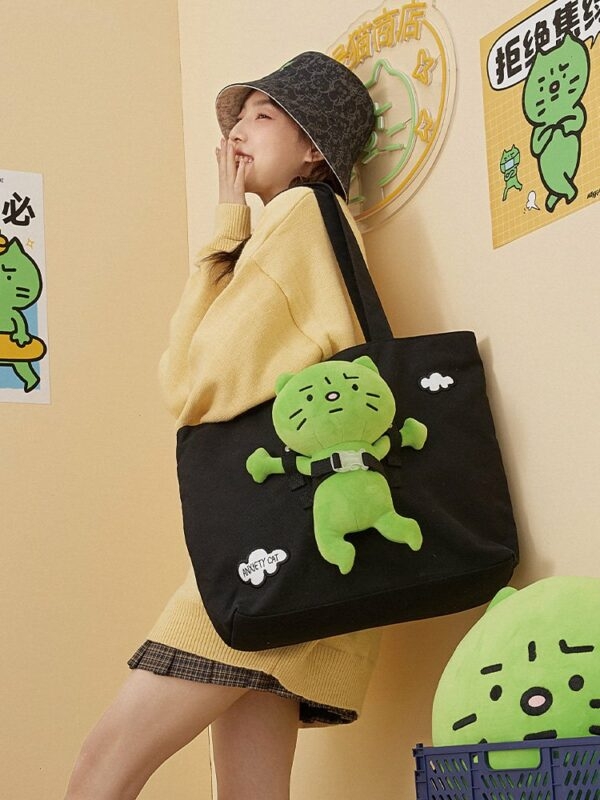 Холщовая сумка на плечо Kawaii Cute Green Cat холщовая сумка каваи