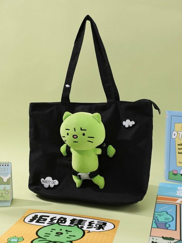 Sac à bandoulière en toile de chat vert mignon Kawaii sac en toile kawaii