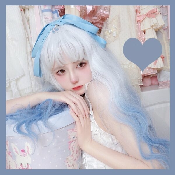 Kawaii Lolita Blue Gradient Long Curly Wig blue kawaii