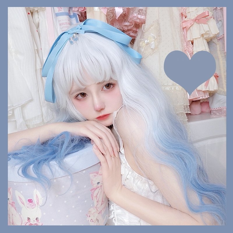 Kawaii Lolita Blue Gradient Long Curly Wig 1