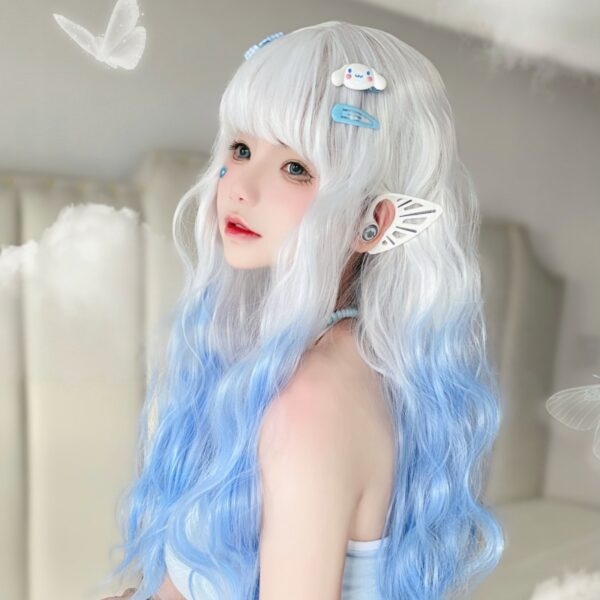 Kawaii Lolita Blue Gradient Long Curly Wig blue kawaii