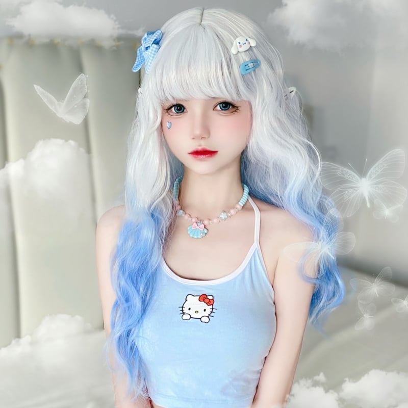 Kawaii Lolita Blue Gradient Long Curly Wig - Kawaii Fashion Shop | Cute ...
