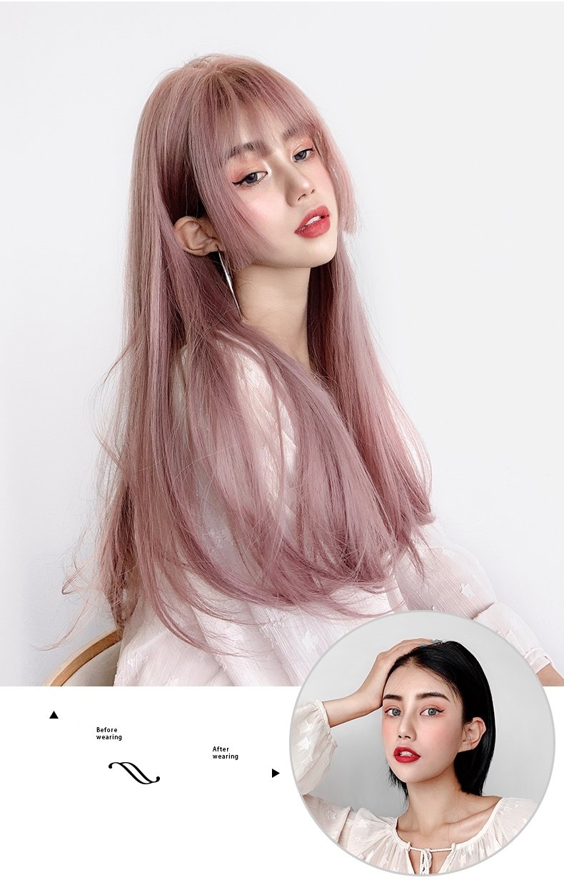 Różowa długa prosta peruka Lolita 1