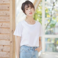 Mode Student Eenvoudig Wit T-shirt Kawaii met korte mouwen