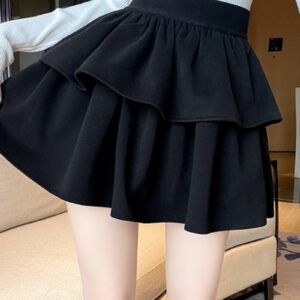 美的ブラックローズレイヤードミニスカートAラインスカートかわいい