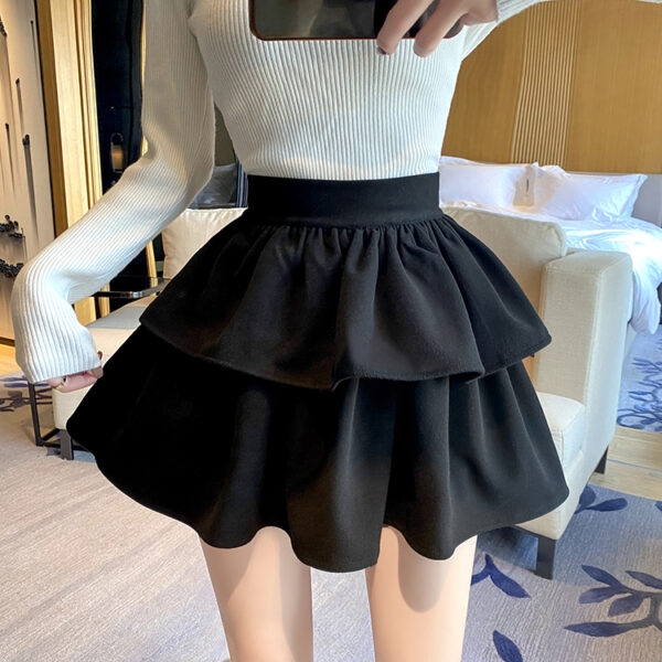 美的ブラックローズレイヤードミニスカートAラインスカートかわいい