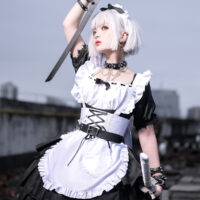 Niedlicher schwarz-weißer Dienstmädchen-Uniform-Anzug Schürze kawaii
