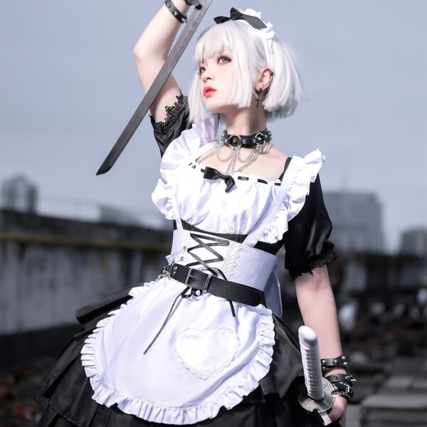Cute Black White Maid Uniform Dress Suit 3