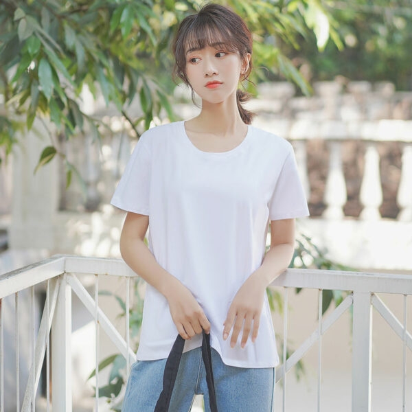 Modna studencka prosta biała koszulka Kawaii z krótkim rękawem