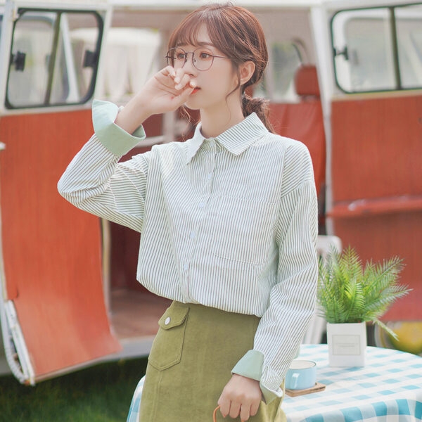 Рубашка в вертикальную полоску Kawaii Fashion Girl осень каваи