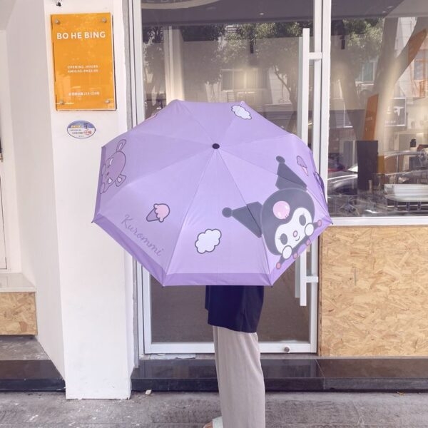 Paraguas de sol triple Kawaii Sanrio Kuromi canela kawaii
