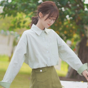 Kawaii Fashion Girl Рубашка в вертикальную полоску осень каваи