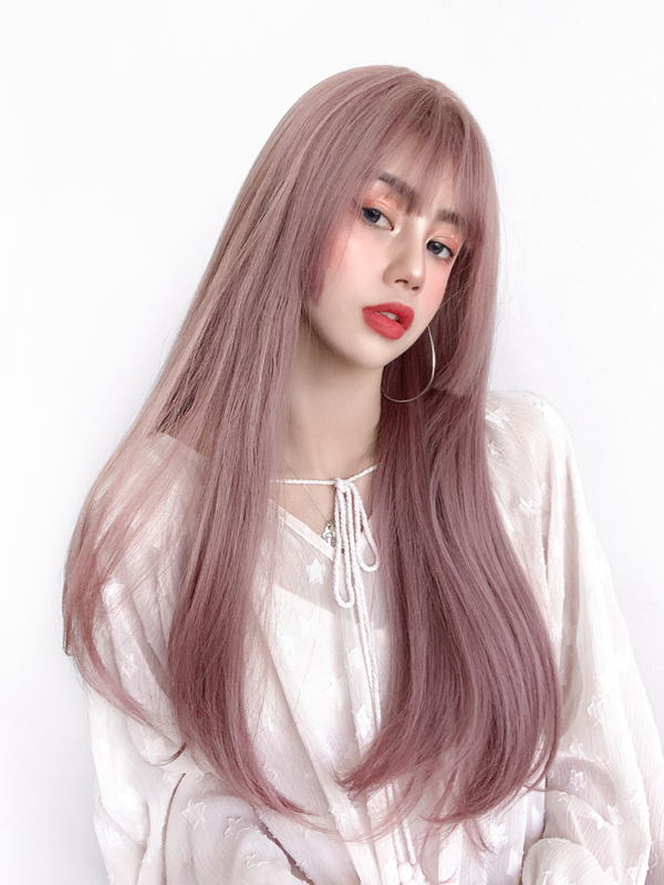 Lolita rosa lång rak peruk Lolita kawaii