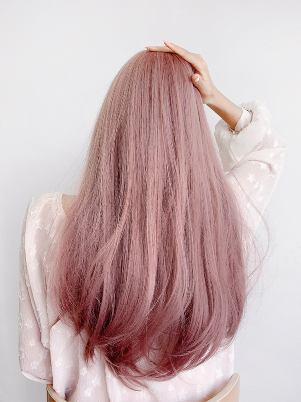 Różowa długa prosta peruka Lolita Kawaii Lolity