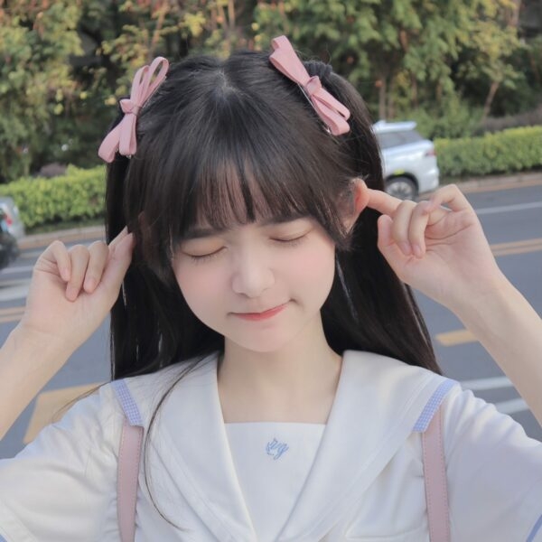 Grampo de cabelo com laço de fita fofo estilo japonês clipe de franja kawaii