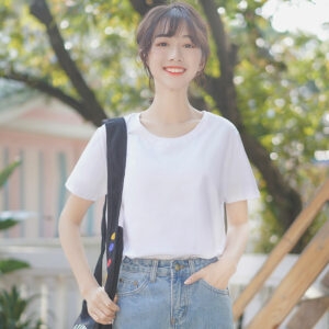 Fashion Student Einfaches weißes T-Shirt mit kurzen Ärmeln im Kawaii-Stil