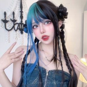 Japanische Y2k Farbverlauf Blaue Lolita Perücke Farbverlauf Blau kawaii