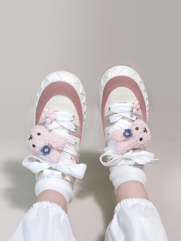 카와이 핑크 레트로 로우 탑 캔버스 신발 캔버스 신발 귀여운