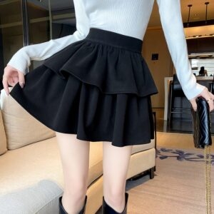 Aesthetic Black Rose Layered Mini Skirt A-line Skirt kawaii