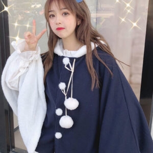 Niedlicher japanischer lockerer Mantel mit Kapuze Umhang Mantel kawaii