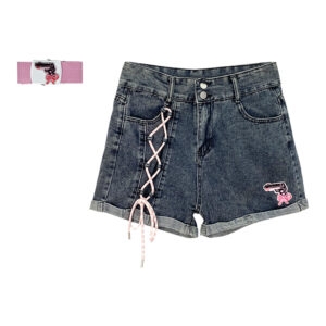 Originelle, weiche, bestickte Jeansshorts im Girl-Stil mit hoher Taille Kawaii Jeansshorts