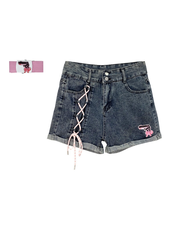 Originelle, weiche, bestickte Jeansshorts im Girl-Stil mit hoher Taille Kawaii Jeansshorts