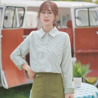 Kawaii Fashion Girl Vertical Striped Shirt autumn kawaii