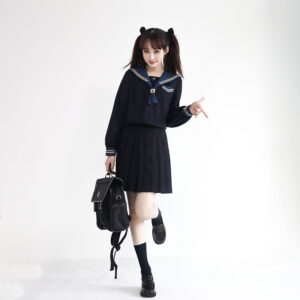 Черный матросский костюм в японском студенческом стиле, студенческий стиль, каваи