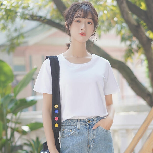 Fashion Student Simple White T-shirt short sleeved kawaii