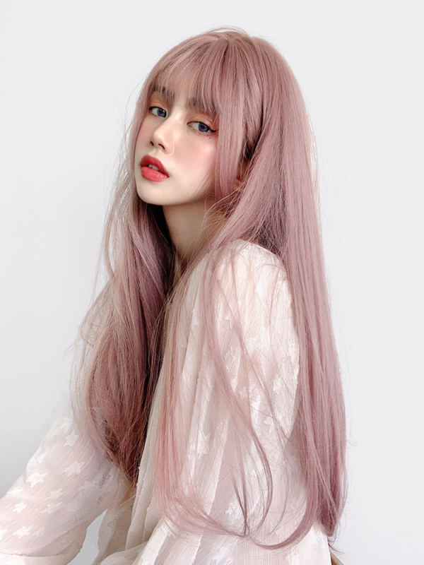 Lolita rosa lång rak peruk Lolita kawaii