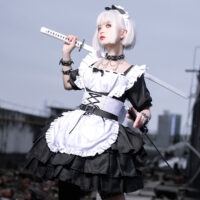 Costume uniforme de femme de chambre noir et blanc mignon Tablier kawaii