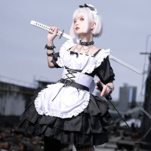 Cute Black White Maid Uniform Dress Suit Apron kawaii