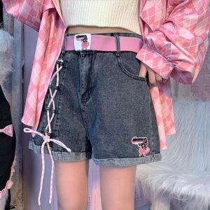 Original Soft Girl Style Embroidered High Waist Denim Shorts Denim Shorts kawaii