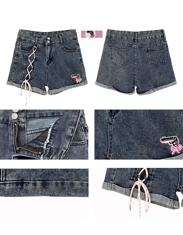Оригинальные мягкие джинсовые шорты с высокой талией и вышивкой для девочек