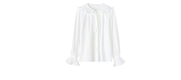 Camisa branca de manga comprida com laço japonês