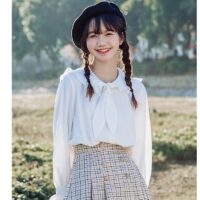 일본식 리본매듭 긴팔 화이트 셔츠 활 귀엽다