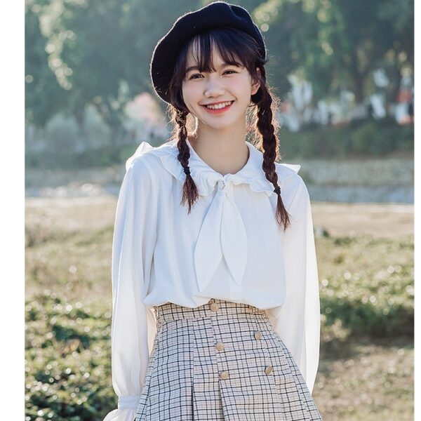 일본식 리본매듭 긴팔 화이트 셔츠 활 귀엽다