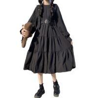 일본 대학 스타일 하이 웨이스트 러플 밑단 A 라인 드레스 A라인 스커트 카와이
