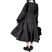 日本のカレッジスタイルのハイウエストフリル裾AラインドレスAラインスカートかわいい