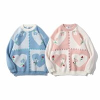 Japanese Heart Embroidered Round Neck Sweater Couple kawaii