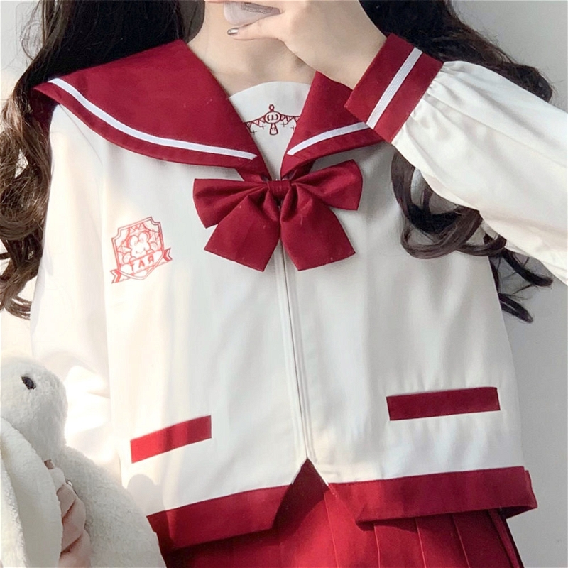 Conjunto de saia japonesa JK Sailor Japonês vermelho